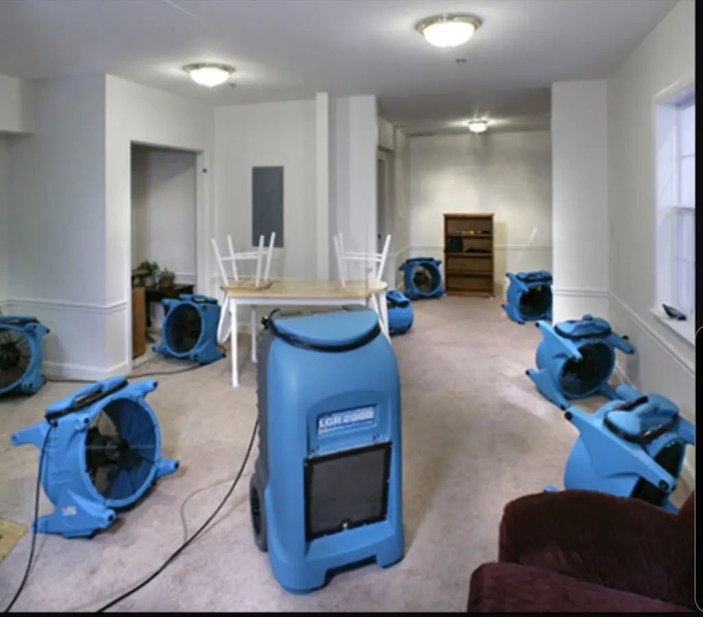 Air movers and dehumidifier setup for Water Damage Restoration in South Miami
